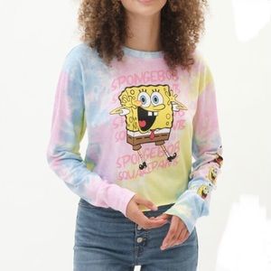 “Nickelodeon” brand, SpongeBob Square Pants graphic, tie-dye crop top - jr sz M